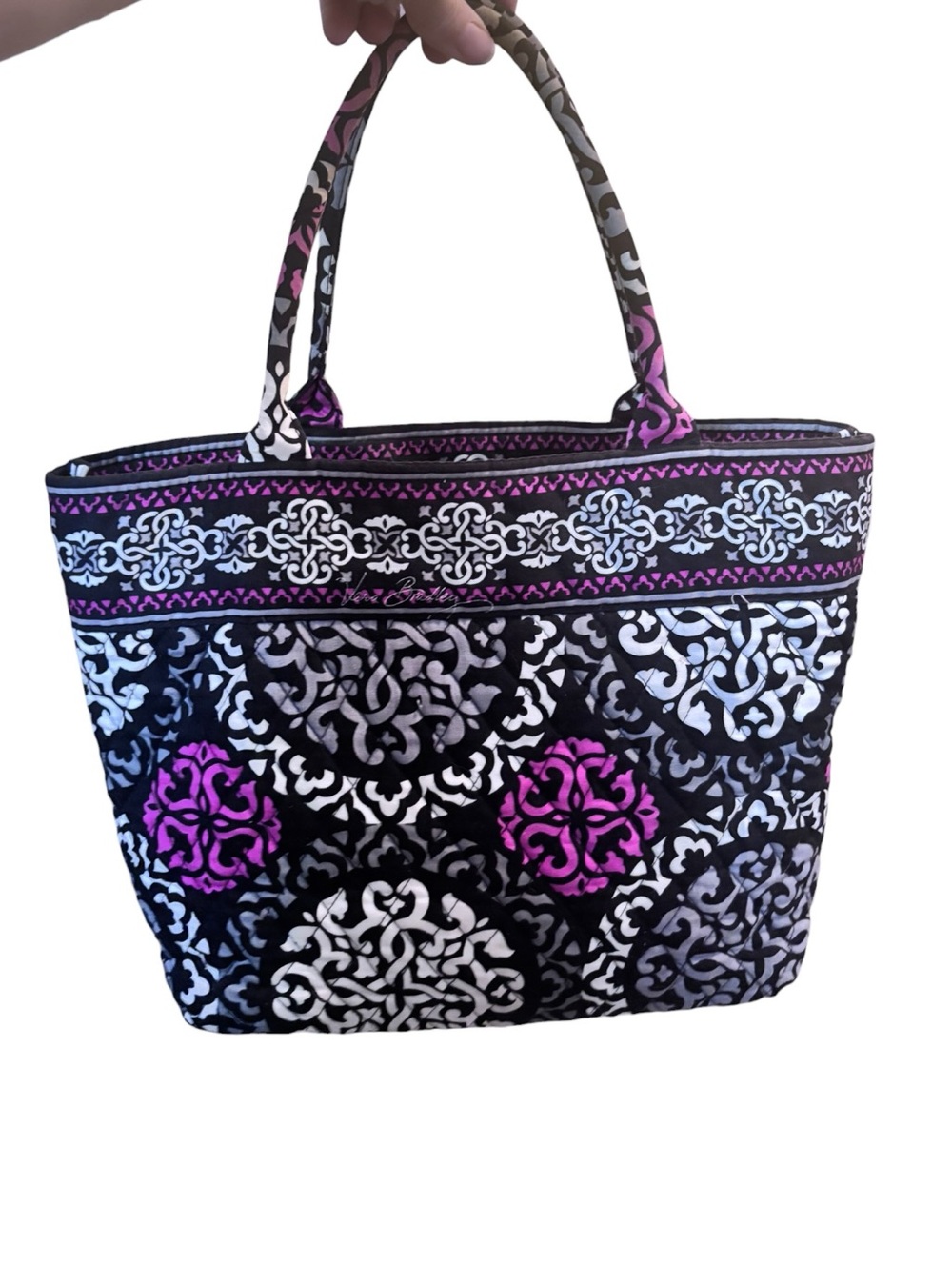 VERA BRADLEY Canterberry Magenta Pink Black Swirl Shoulder Bag Tote